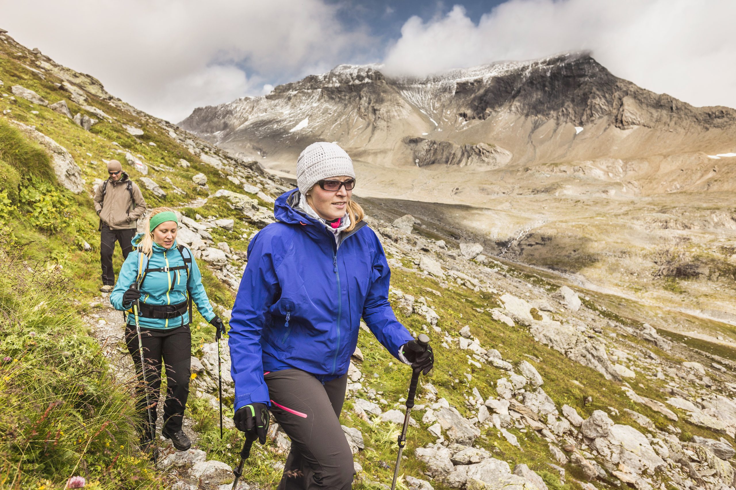 Guided hiking group in the mountains